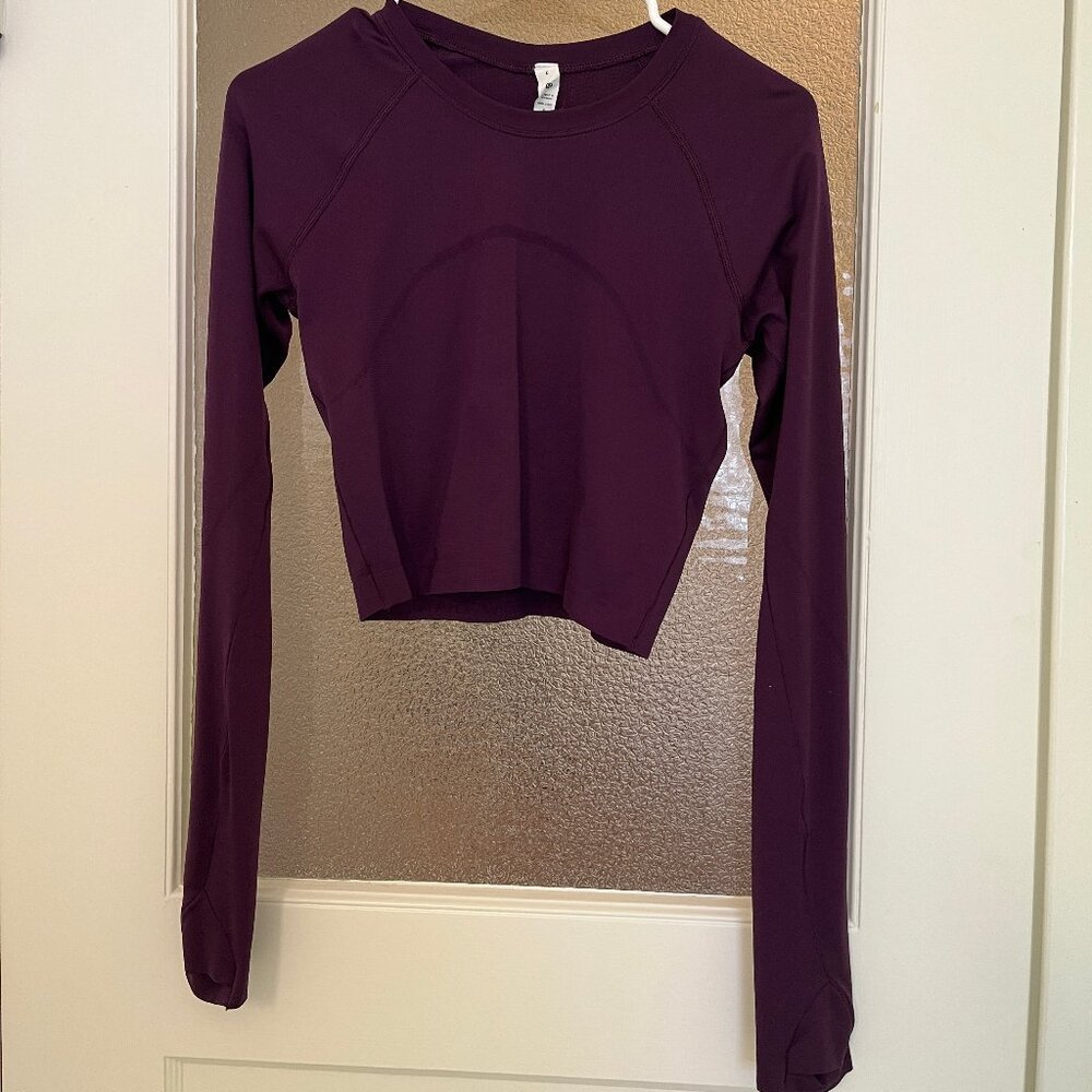 Lululemon Swiftly Tech Cropped Long-Sleeve, Plum, Size 6